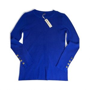 Blue Long Sleeve Sweater with Button Accents
